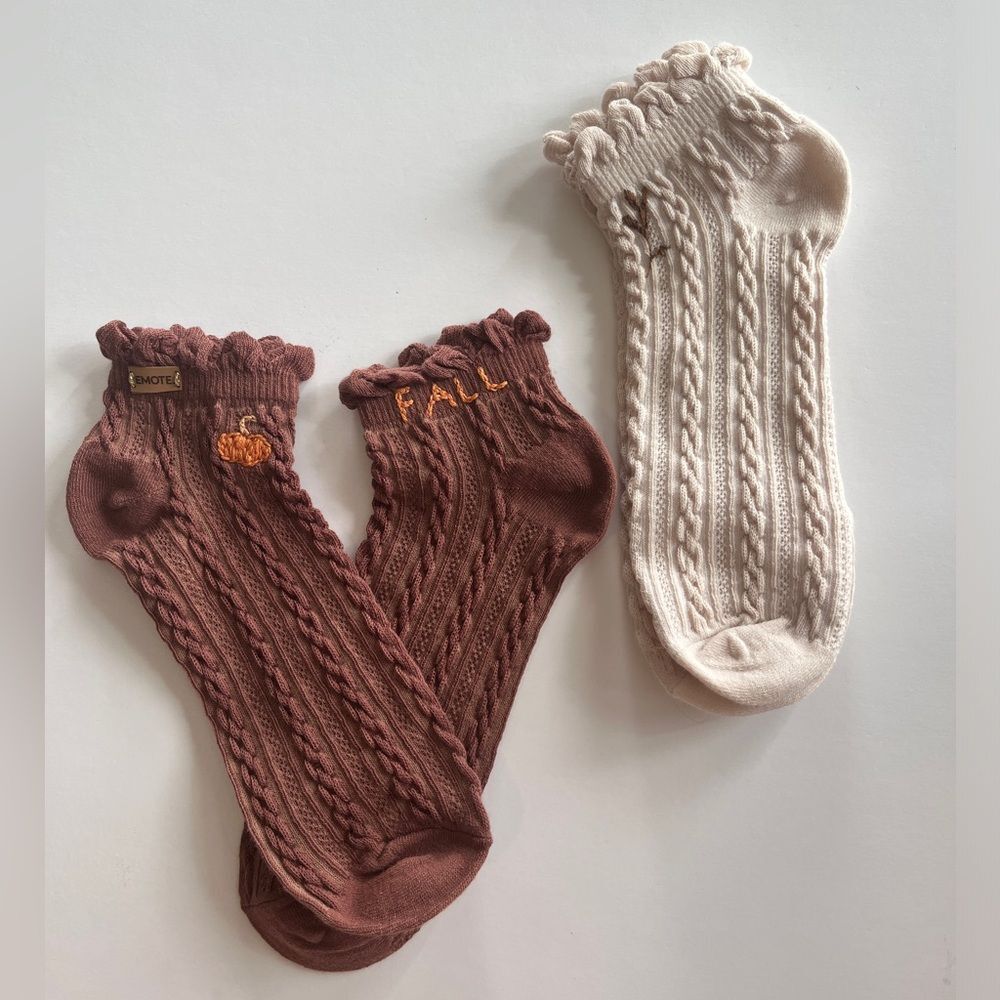 Set of two fall hand embroidered adult socks